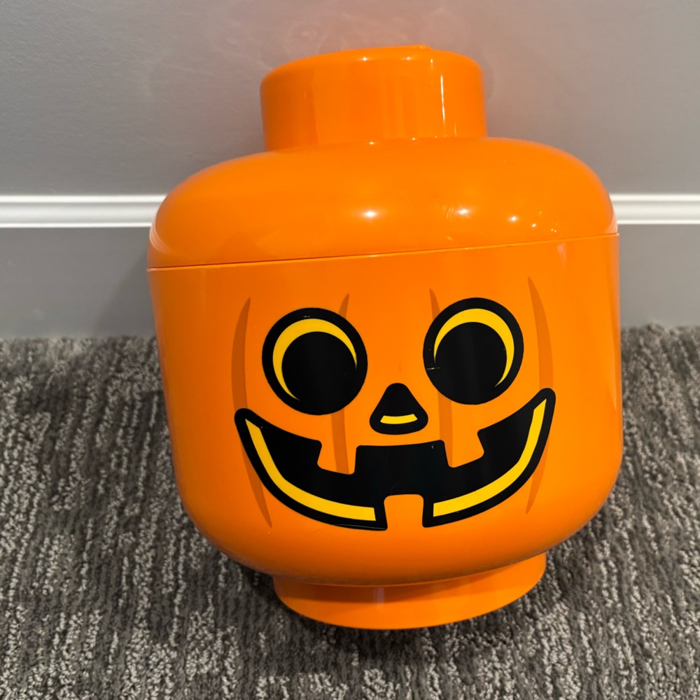 Lego Orange Pumpkin Head Container, XL size.